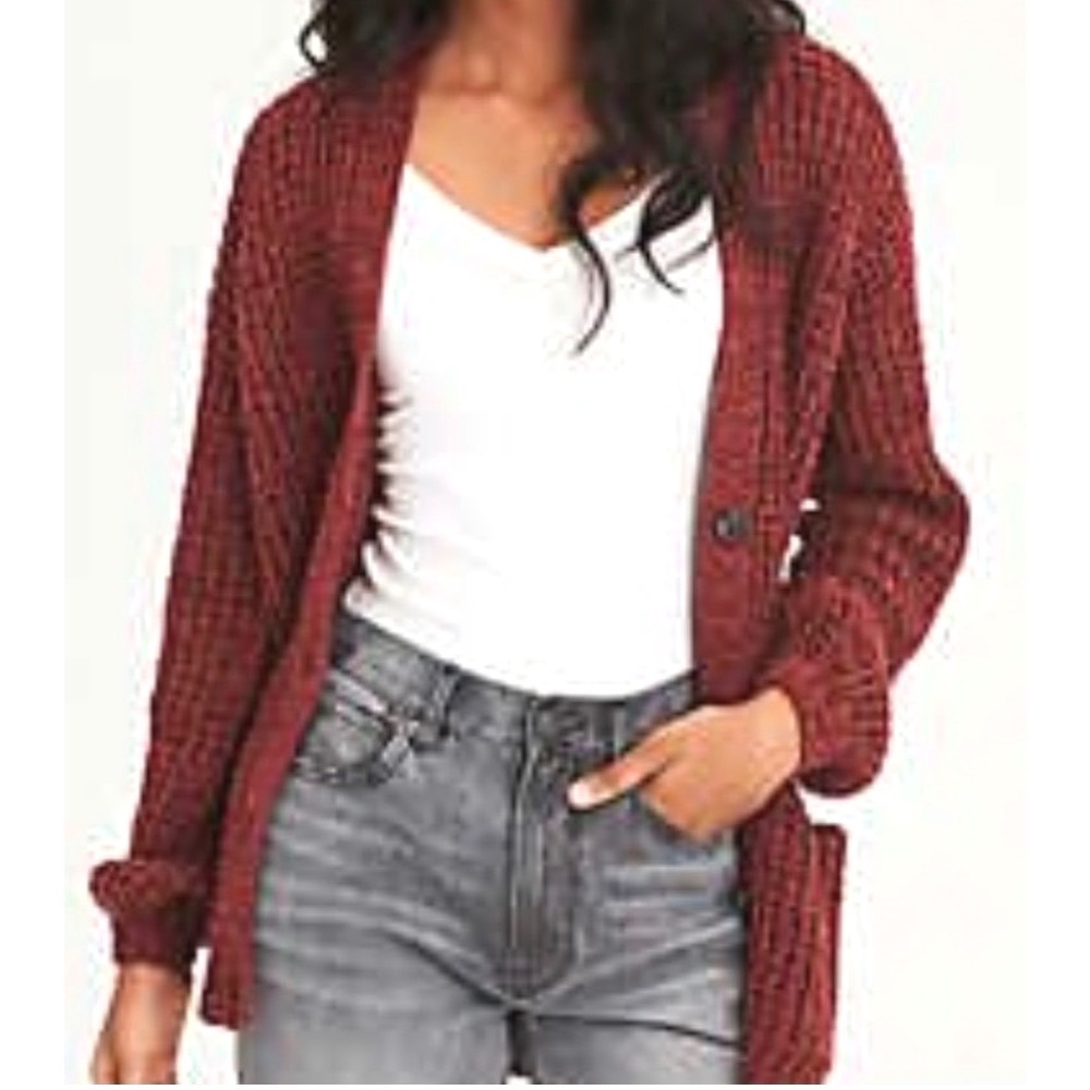 American Eagle Rust Orange Waffle Knit Button Front Cardigan Sweater Womens M